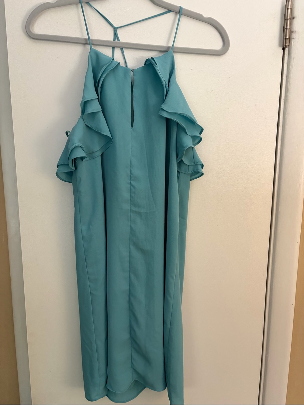 Everly Teal Ruffle Cold Shoulder Dress Size Small